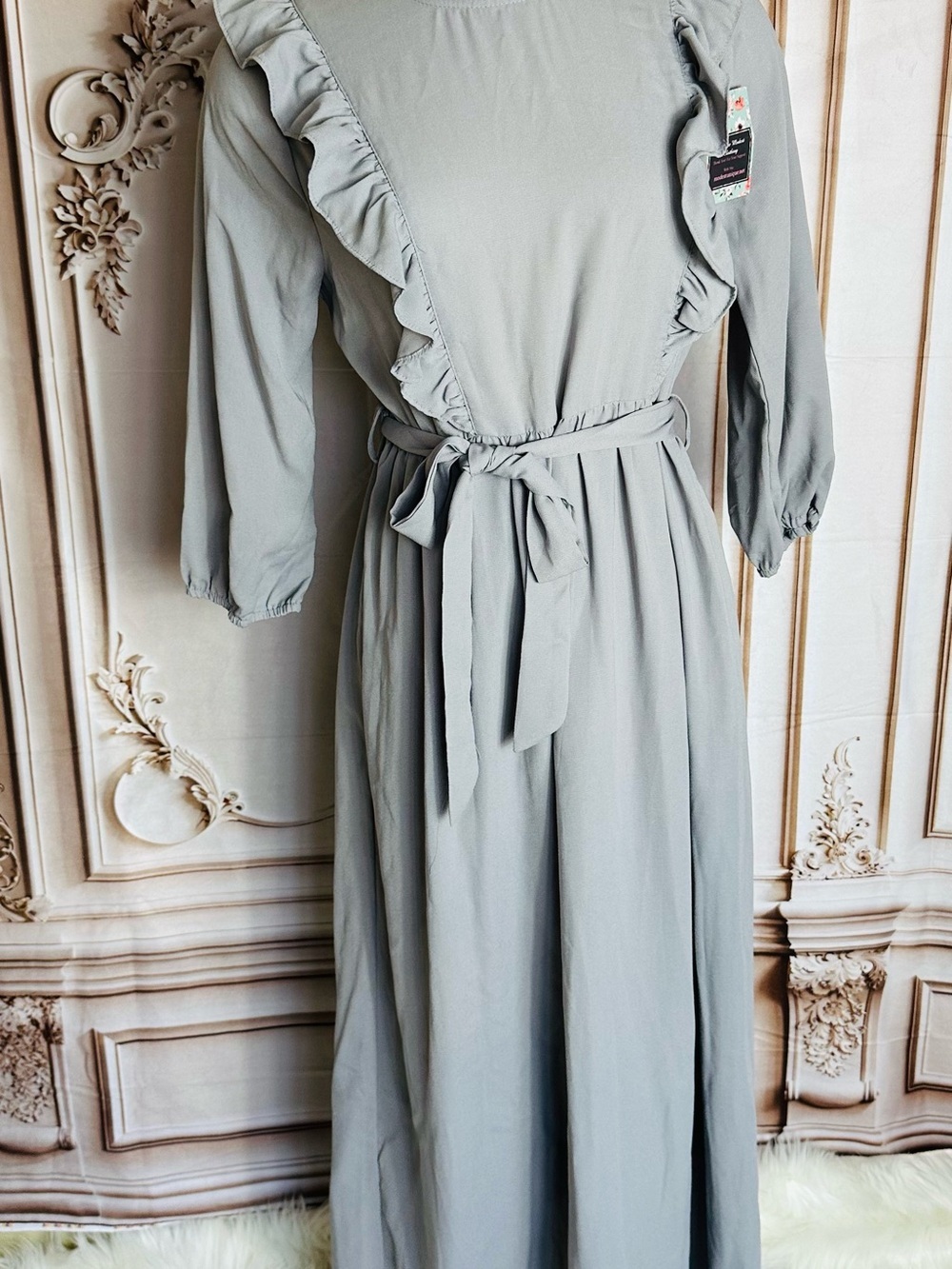 Source Unknown Lilac Ruffle Long-Sleeve Maxi Dress with Tie Waist - Picture 9 of 9